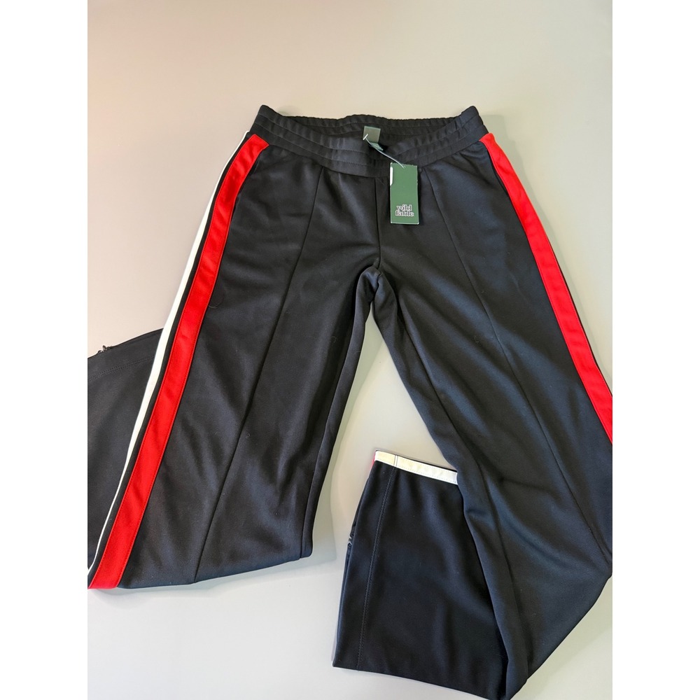 Wild Fable Black Track Pants Red White Side Stripe Ankle Zip Wide Leg XS NWT